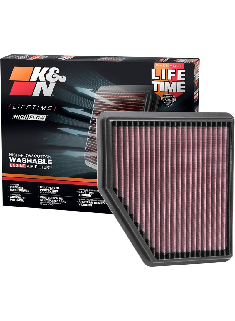 K&N Engine Air Filter: Reusable, Clean Every 75,000 Miles, Washable, Premium, Replacement Car Compatible with 2019-2020 NISSAN Altima, 33-5095 - Image 2
